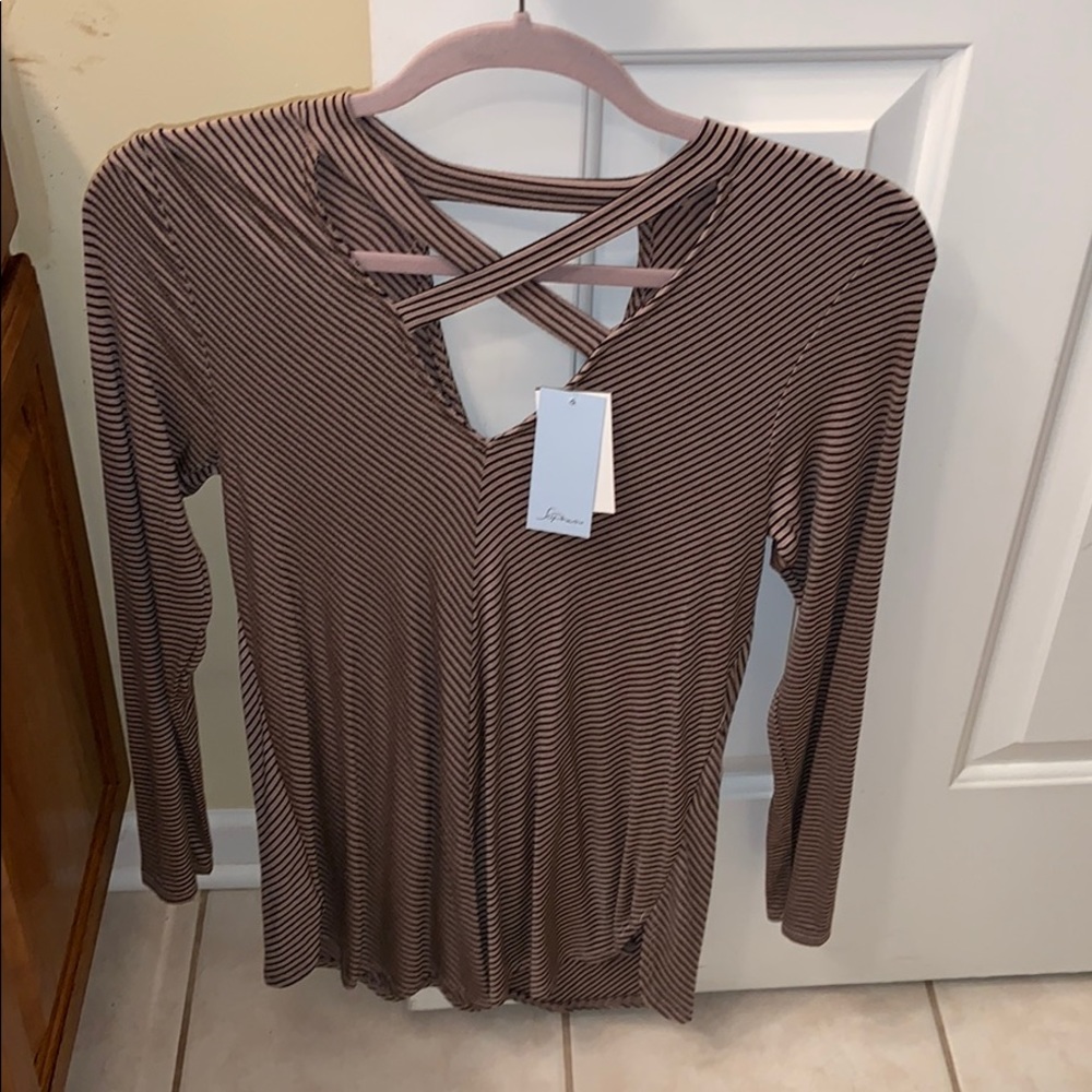 Black and Taupe Striped Blouse